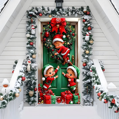 Christmas Santa Claus Polyester Door Cover Decoration 90x180cm