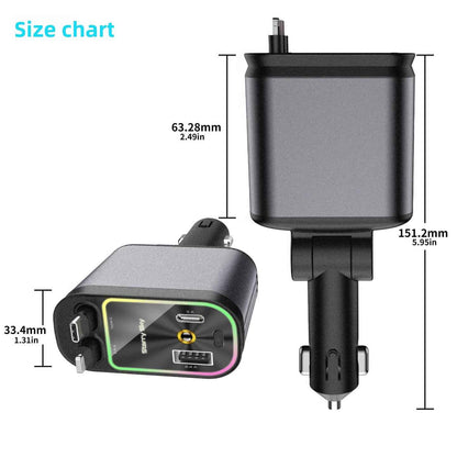 Retractable Car Charger with Fast Charging and LED starry sky light for car ceiling