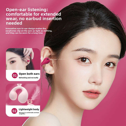 Clip Ear Bone Conduction Bluetooth Headset, Wireless Charging, Noise Reduction, Bone Conduction Technology, Bilateral Stereo, Long battery life for extended usage
