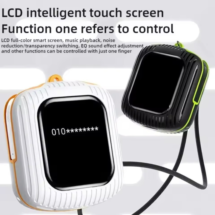 Wireless Earbuds, Smart touch control 1.83” Display Screen, Stereo & Advanced noise reduction technology, Support voice commands - Plug in cards for mp3 play - Remote photography control - Multi Language, Battery 120H Stand By