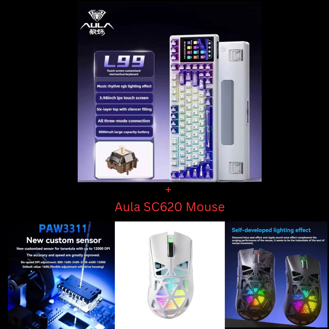 Aula L99 Custom Mechanical Keyboard, Smart Customizable 3.98-inch IPS Touch Screen,RGB LIGHTING: 16 million colour Backlight,Triple Mode Connectivity: Type-C wired/2.4G wireless/Bluetooth - 8000mAh Battery,Hot-Swappable Full 80 Keys