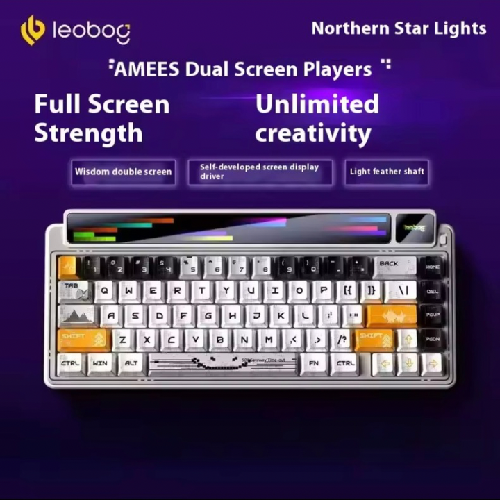 AULA-LEOBOG AMG65 Gasket Mechanical Keyboard, Tri-Mode Connectivity, LED Smart Dual Screen, Gasket Mount Structure, Compact 67 keys, Fully Hot-Swappable Keys, Premium Build & Design