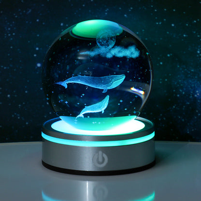 3D Carved Crystal Ball Night Light with LED Base