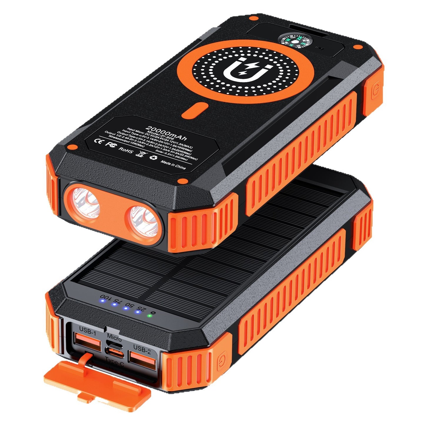 Magnetic 22.5W Solar Power Bank 20000Ma Solar Wireless Charging Mobile Power