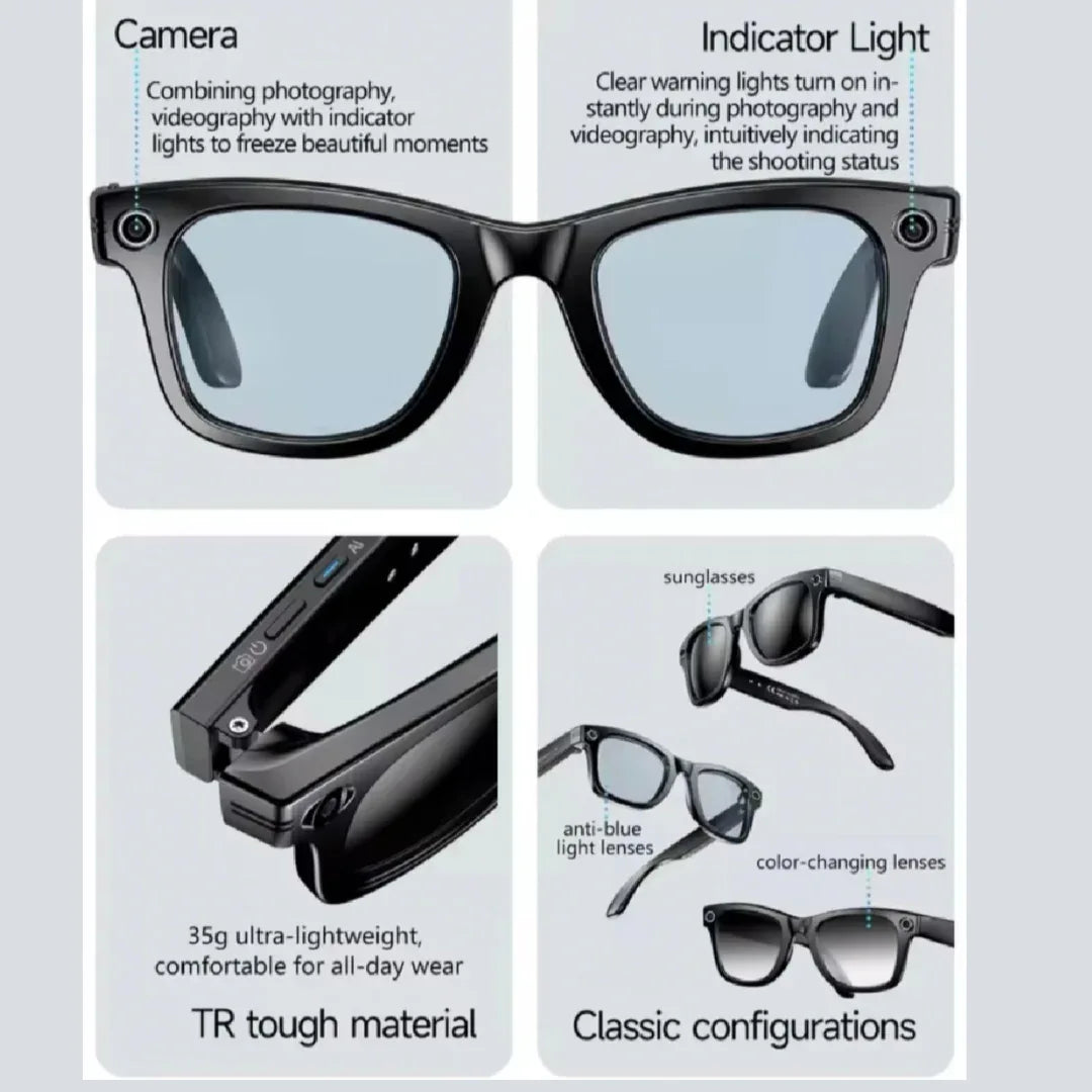 Smart AI Glasses with Built-In Advanced Object Recognition Camera | Audio | Translation & Smart Features