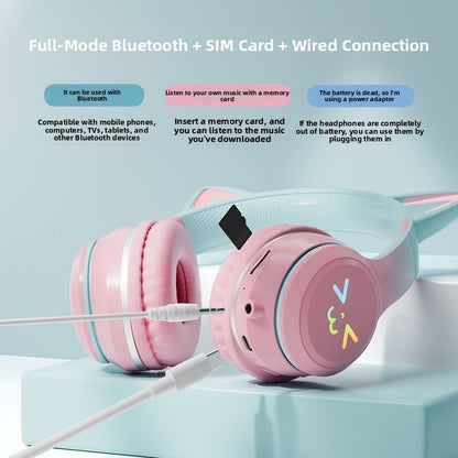 Over-ear Bluetooth headset Features stylish cat ears with customizable breathing lights, offering a unique aesthetic for gaming and fashion.