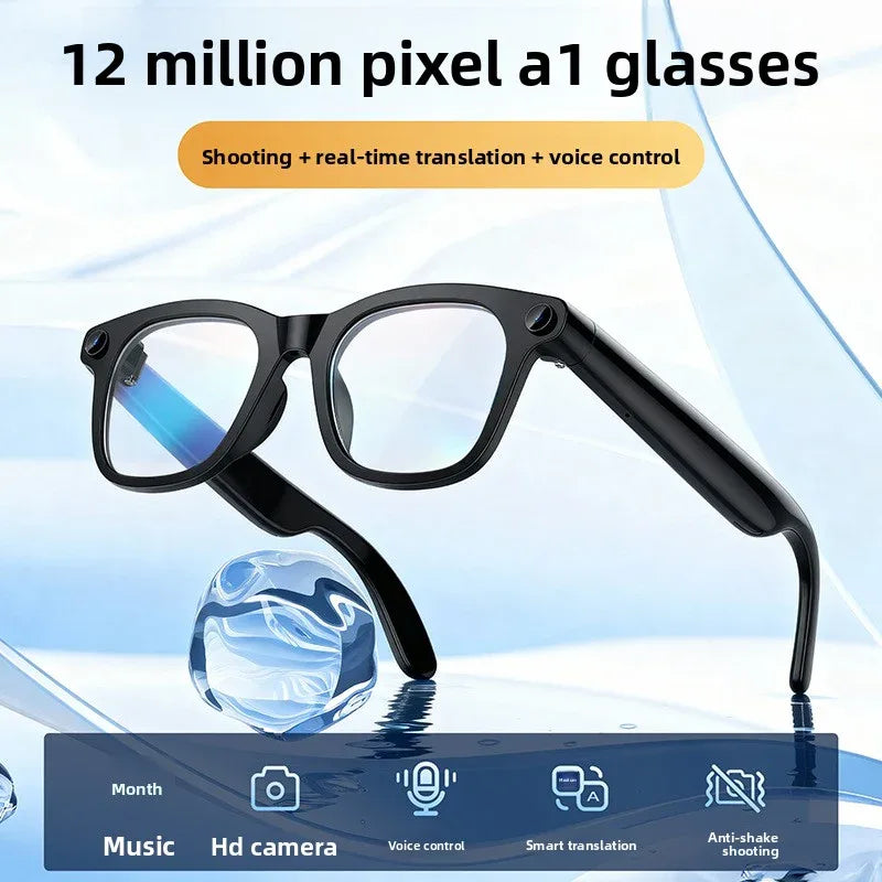AI Translation Bluetooth Glasses with 12MP Camera, Real-time Bilingual Translation, Dual Microphone, Live Streaming, Music Control, and ChatGPT Integration - ZeeTec Store