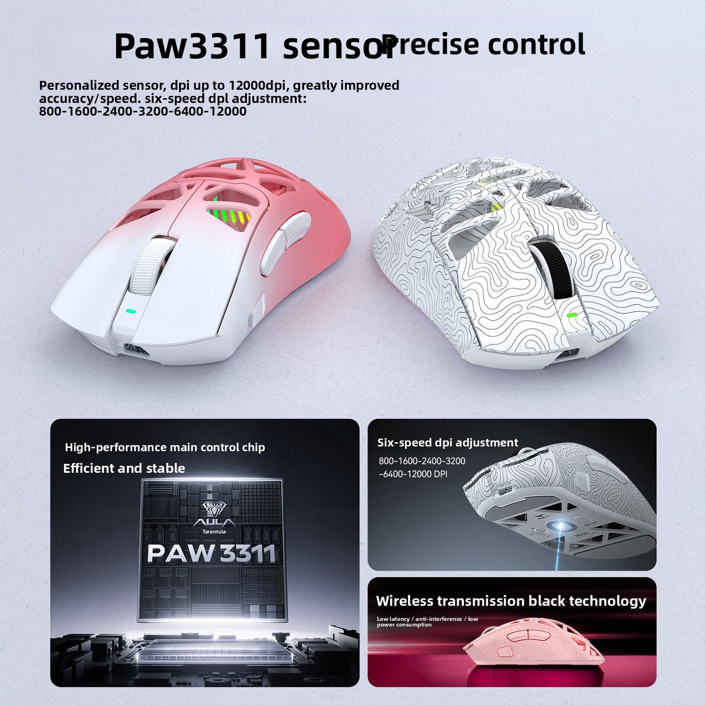 Aula SC620 Wireless Gaming Mouse - Tri-Mode, 12000 DPI, Lightweight Design