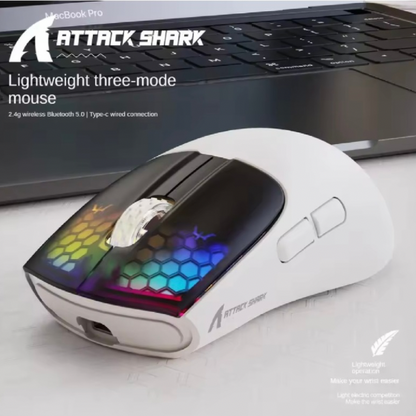 Attack Shark X5 Gaming Mouse, Tri-Mode Connection, High-Precision PAW3212 Sensor, Dynamic RGB Lighting Effects, Ergonomic & Comfortable Design, Mute Buttons & LED Display, Fast & Reliable Wireless – 30 IPS speed
