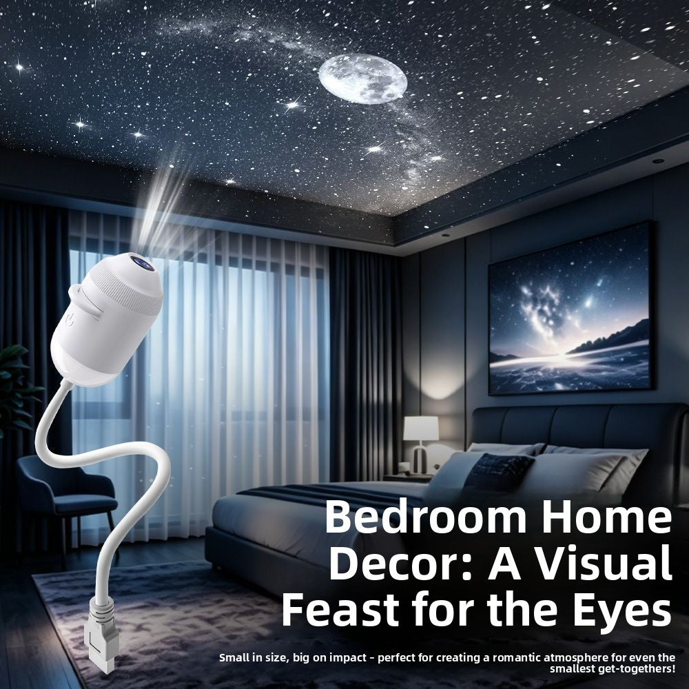 USB Starry Sky Projection soothing night light lamp. Creates a romantic galaxy atmosphere with multiple replaceable star charts. Perfect for relaxation and creating a calming environment.