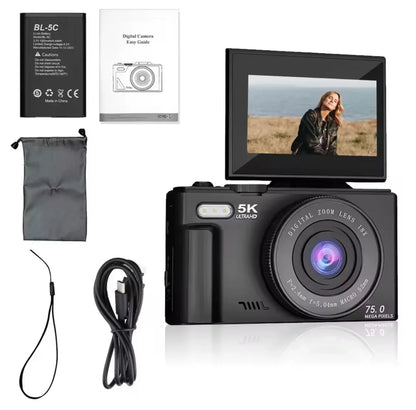 Professional Digital Camera with 18× Optical Zoom, 3” Flip Screen, True 5K HD Video, and 75MP Photos - Light and Portable with Long Battery Life - ZeeTec Store
