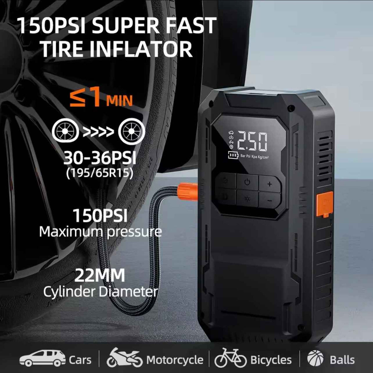 Portable Car Jump Starter Battery, Tire Air Pump, Emergency Light and Power Bank