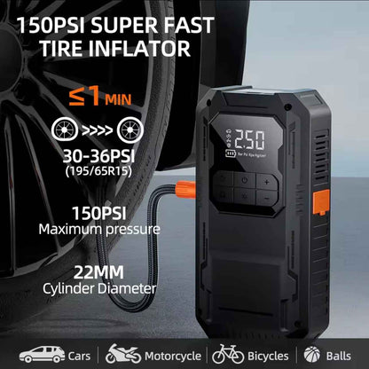 Portable Car Jump Starter Battery, Tire Air Pump, Emergency Light and Power Bank
