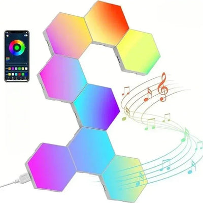 LED Ambient Light Control with Bluetooth & WiFi, Modular Hexagonal Design, Energy-Efficient Dimming - ZeeTec Store