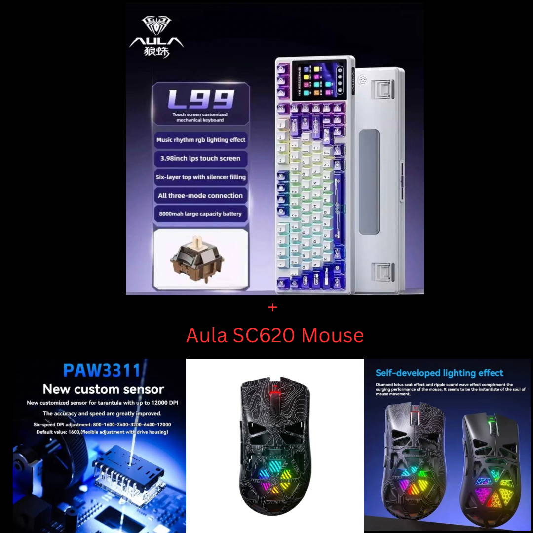 Aula L99 Custom Mechanical Keyboard, Smart Customizable 3.98-inch IPS Touch Screen,RGB LIGHTING: 16 million colour Backlight,Triple Mode Connectivity: Type-C wired/2.4G wireless/Bluetooth - 8000mAh Battery,Hot-Swappable Full 80 Keys
