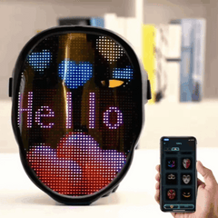 DIY Shining LED Face Mask, Two models: App control & No App, App control: Large Size - Program Text - Anim Display - File upload - Bluetooth - Uni Compatibility, No App: Small Size - Gesture control - 40 GIF, Optional: Gravity Headphones or Handheld Game