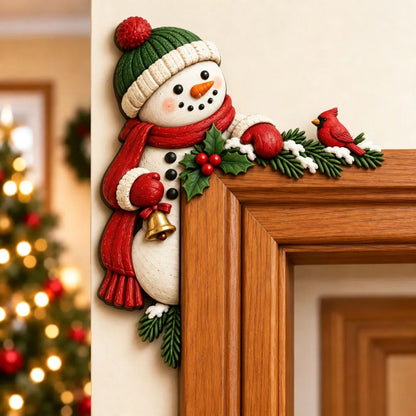 Christmas Peekaboo Door Frame Corner Decor. Simple setup, holiday characters and elements for seasonal ambiance