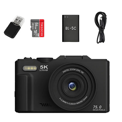 Professional Digital Camera with 18× Optical Zoom, 3” Flip Screen, True 5K HD Video, and 75MP Photos - Light and Portable with Long Battery Life - ZeeTec Store