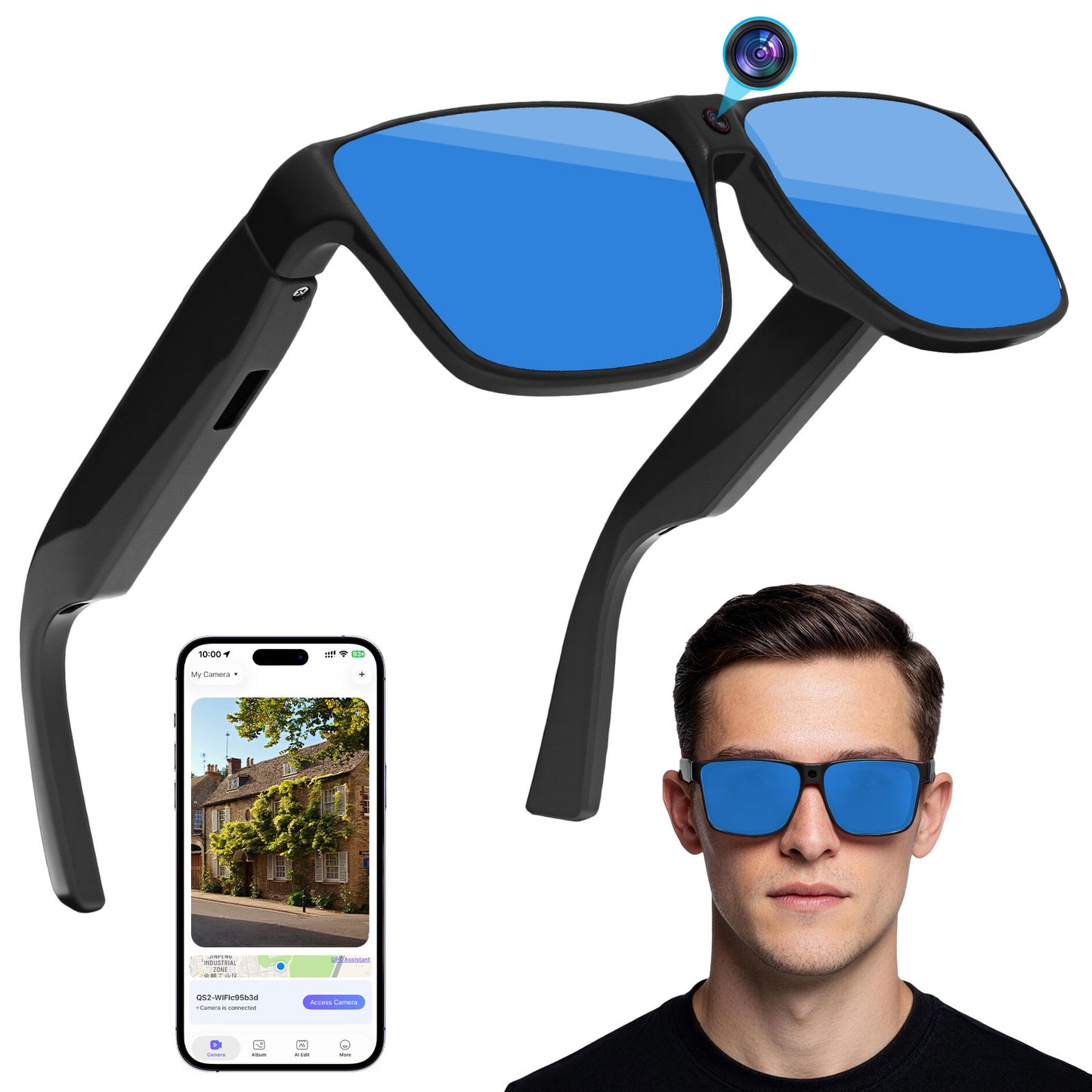 AI Smart Glasses with Camera Bluetooth HD Recording