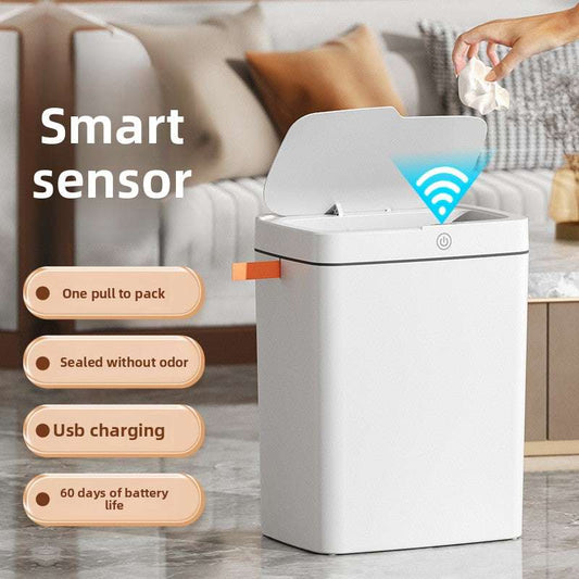 Smart Trash Can, Touch-free Operation, Automatic Packaging, Battery/Charging Options, Multi-zone Classification - Designed with compartments for efficient waste sorting, Versatile Placement - Slim design