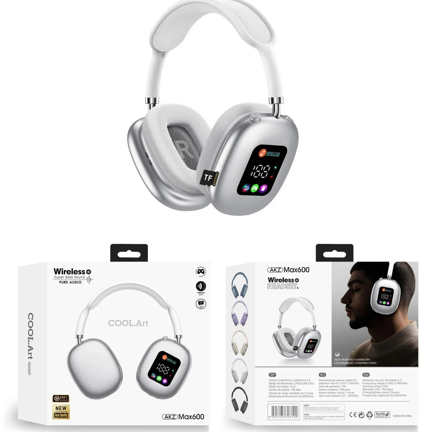 Wireless Headphones with RGB Screen for Immersive Audio Experience - ZeeTec Store