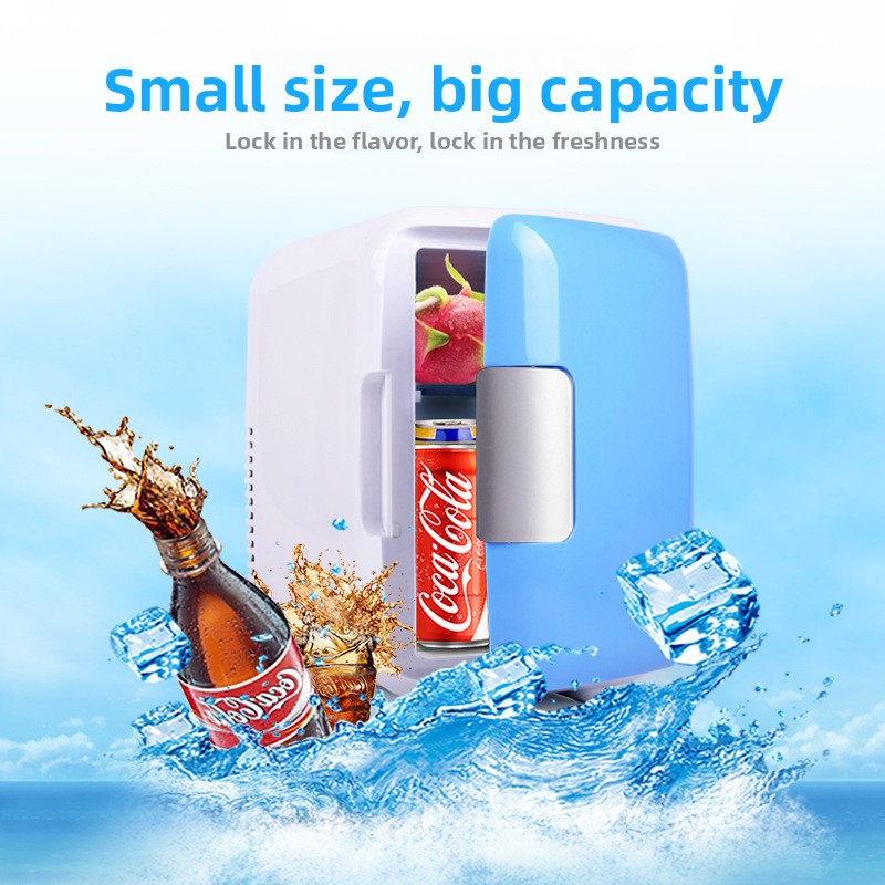 4L Portable Car and Home Mini Fridge, Cooling and Warming Refrigerator, 12V/110V-220V, Blue Pink White