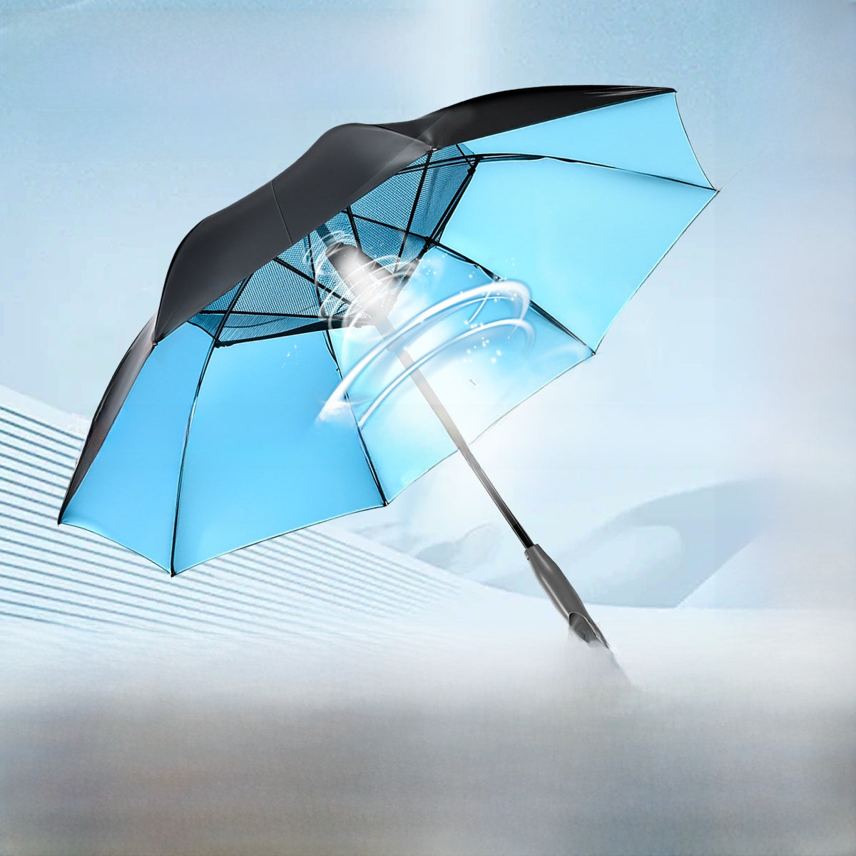 USB Charging Sun Umbrella with Cooling Fan