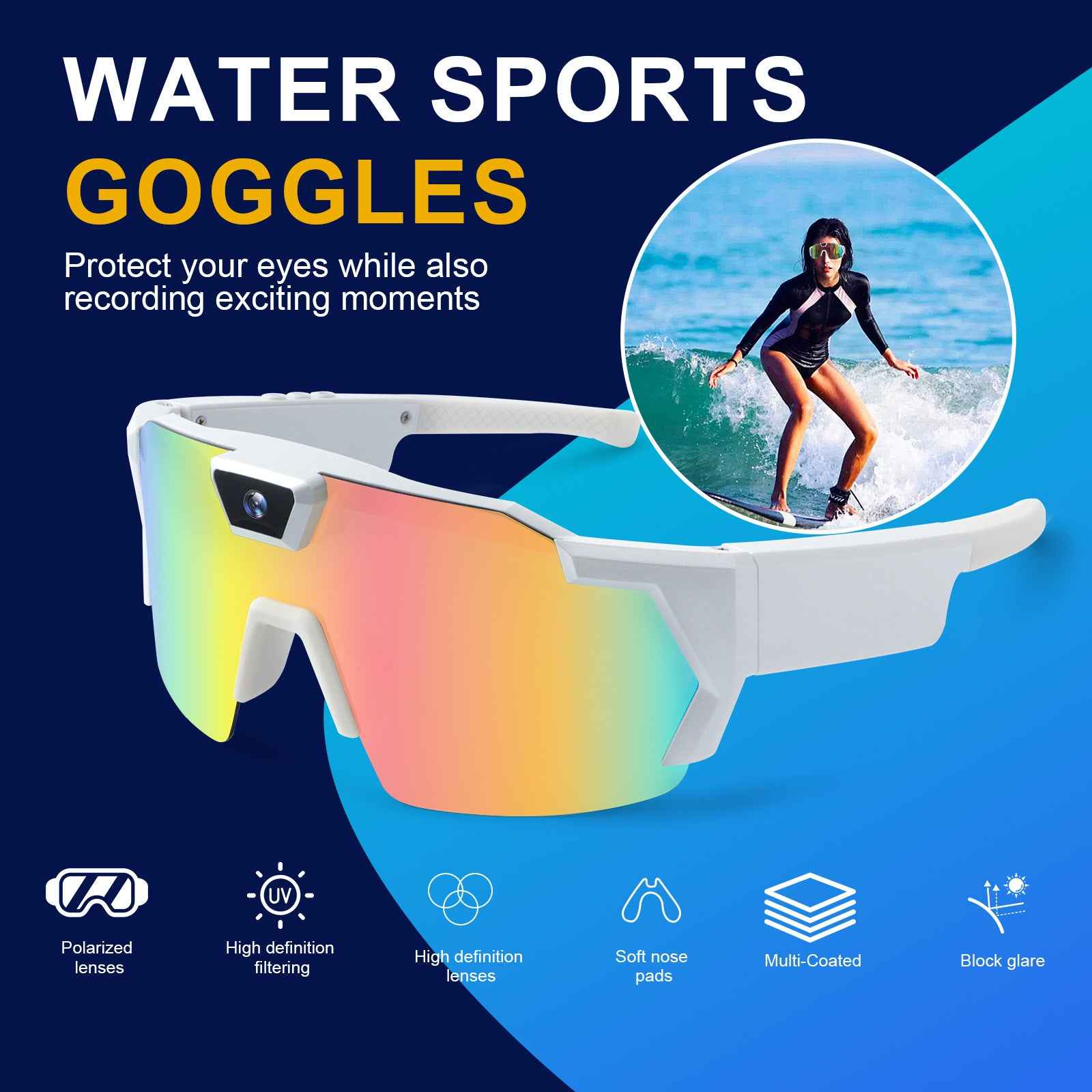 Windproof smart glasses with camera for cycling