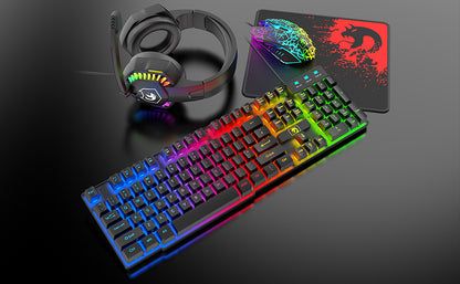 4-in-1 Gaming Combo Bundle Wired Keyboard, Mouse, Headset & Pad, RGB LED Backlit