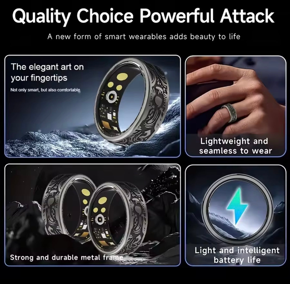Retro Smart Ring Crafted from Titanium and Steel - Durable Titanium Steel Smart Ring