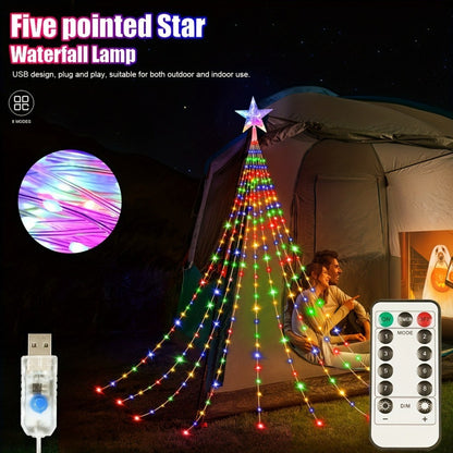 Christmas Star Waterfall String Lights Remote Control Weather Resistance