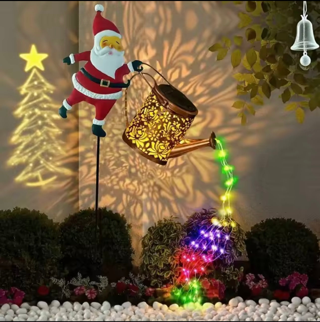 Santa Solar Kittle Lights, Solar LED Light Night, Vibrant Warm white light/colored light, 86cm in total length, Metal material