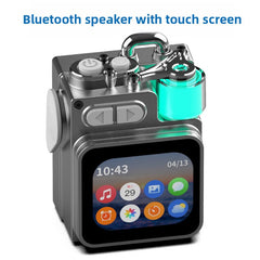 Touch-Screen Bluetooth Mini Speaker, 2.1” HD Touch Screen Control, Multifunction: Music|Call|Lyrics|Weather…etc,Metal Armor Design & Bass Subwoofer, Long Playtime: Built-in 1200mAh, Optional: Exclusive Earbuds
