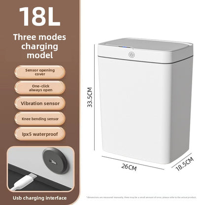 Smart Trash Can, Touch-free Operation, Automatic Packaging, Battery/Charging Options, Multi-zone Classification - Designed with compartments for efficient waste sorting, Versatile Placement - Slim design