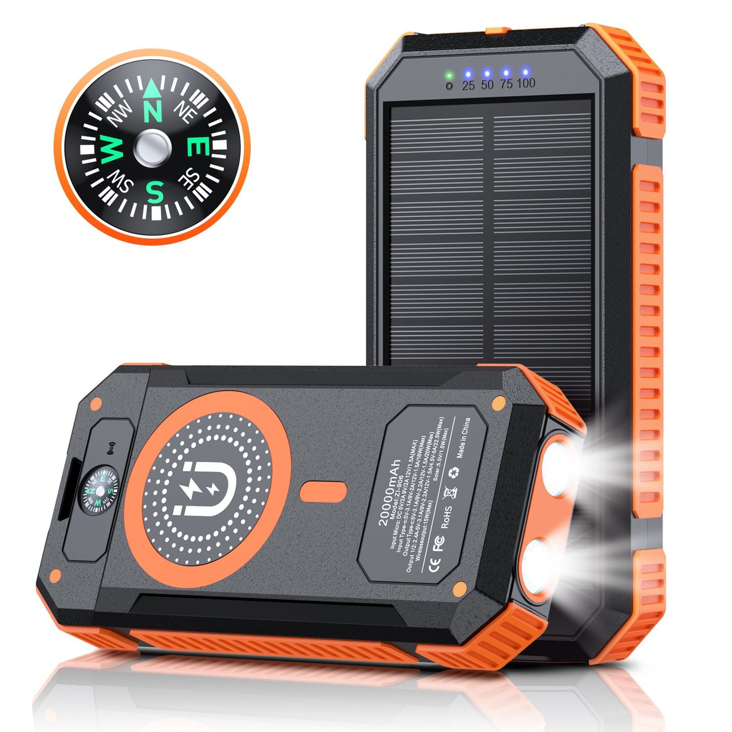 Magnetic 22.5W Solar Power Bank 20000Ma Solar Wireless Charging Mobile Power