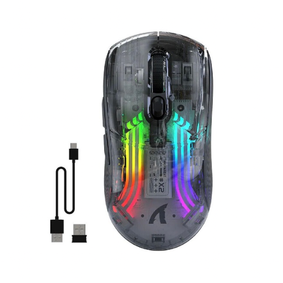 Attack Shark X2 Mouse, Completely Transparent Design, Mute Operation, Adjustable DPI: 5-speed DP, Triple-Mode Connectivity, Original Phase 3212 Sensor, Long-Lasting Battery Life, Ergonomic Design
