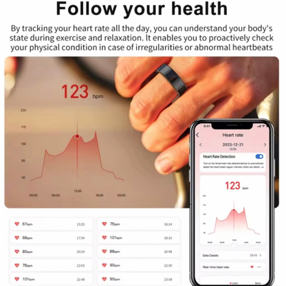 Smart Ring with Multi-Sports Modes – Pedometer, Multi-Sports Modes & Fitness Tracking, Advanced Health Monitoring, App Connectivity, Smart Features – Remote photo control, Long Battery Life – 17mAh up to 15 days standby, IP68 Waterproof
