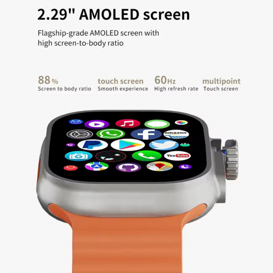 High-performance smart watch for men & women,Ultra thin 2.29 inch AMOLED|SIM card input 4G-5G|190° rotating 8MP HD camera,Answer & Make Calls|SMS|Apps|Health Track|Speaker|Games|NFC,Durable Stainless steel case & Silicone strap