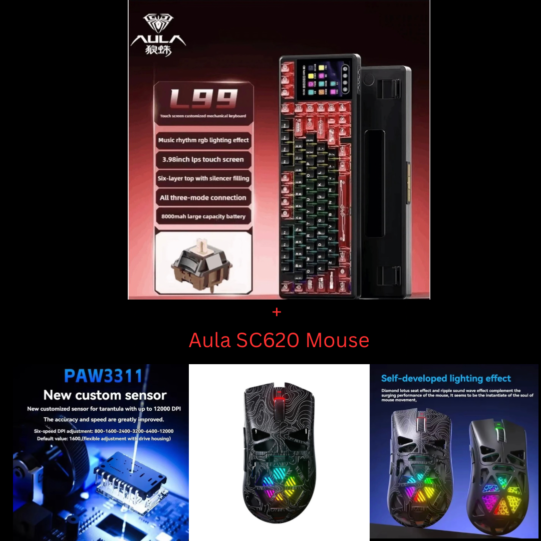 Aula L99 Custom Mechanical Keyboard, Smart Customizable 3.98-inch IPS Touch Screen,RGB LIGHTING: 16 million colour Backlight,Triple Mode Connectivity: Type-C wired/2.4G wireless/Bluetooth - 8000mAh Battery,Hot-Swappable Full 80 Keys