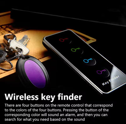 Wireless RF item Finder Tracker,Includes: 1 Remote + 4 Receivers + 1 Base Stand + 4 Double-Sided Adhesive Pads, Quick One-Button Search, Strong Signal & Long Range - Up to 30m, Slim & Portable Receivers