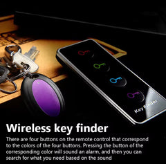 Wireless RF item Finder Tracker,Includes: 1 Remote + 4 Receivers + 1 Base Stand + 4 Double-Sided Adhesive Pads, Quick One-Button Search, Strong Signal & Long Range - Up to 30m, Slim & Portable Receivers