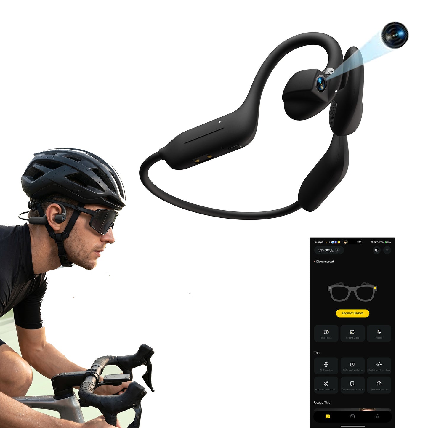 Smart Camera Bluetooth Headset with HD Recording