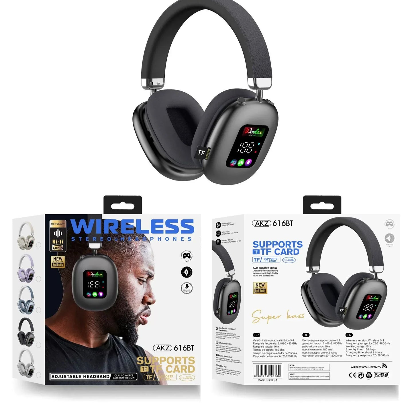 Wireless Headphones with RGB Screen for Immersive Audio Experience - ZeeTec Store