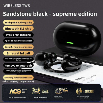 Clip Ear Bone Conduction Bluetooth Headset, Wireless Charging, Noise Reduction, Bone Conduction Technology, Bilateral Stereo, Long battery life for extended usage