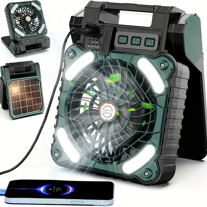 Solar Camping Fan Built-in Solar Panel and Battery