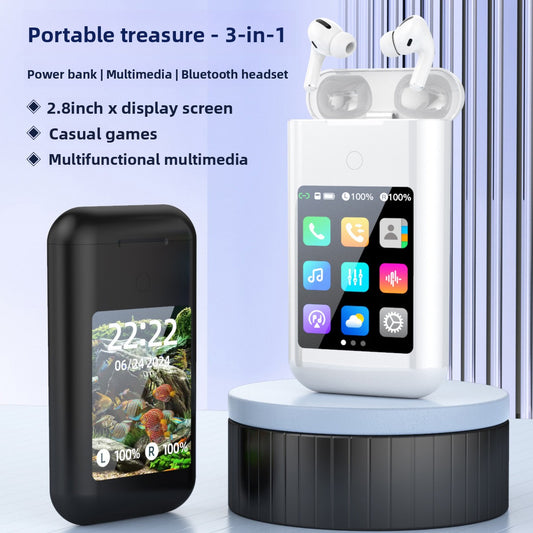 Power Bank 8000 mAh with immersive bluetooth headset & 2.8” LCD display packed with apps games and much more