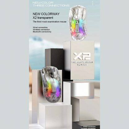 Attack Shark X2 Mouse, Completely Transparent Design, Mute Operation, Adjustable DPI: 5-speed DP, Triple-Mode Connectivity, Original Phase 3212 Sensor, Long-Lasting Battery Life, Ergonomic Design