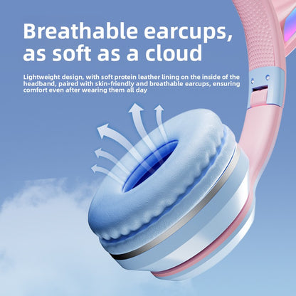 Over-ear Bluetooth headset Features stylish cat ears with customizable breathing lights, offering a unique aesthetic for gaming and fashion.