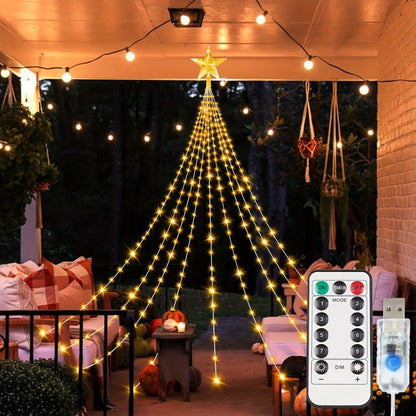 Christmas Star Waterfall String Lights Remote Control Weather Resistance
