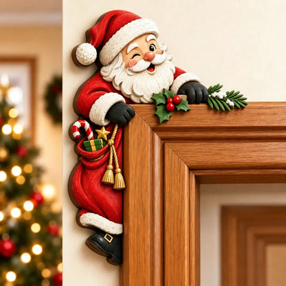 Christmas Peekaboo Door Frame Corner Decor. Simple setup, holiday characters and elements for seasonal ambiance